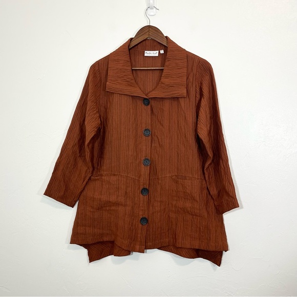 Habitat Oversized Crinkle Tunic Blouse Lagenlook Textured Button Front Shirt - Picture 5 of 12
